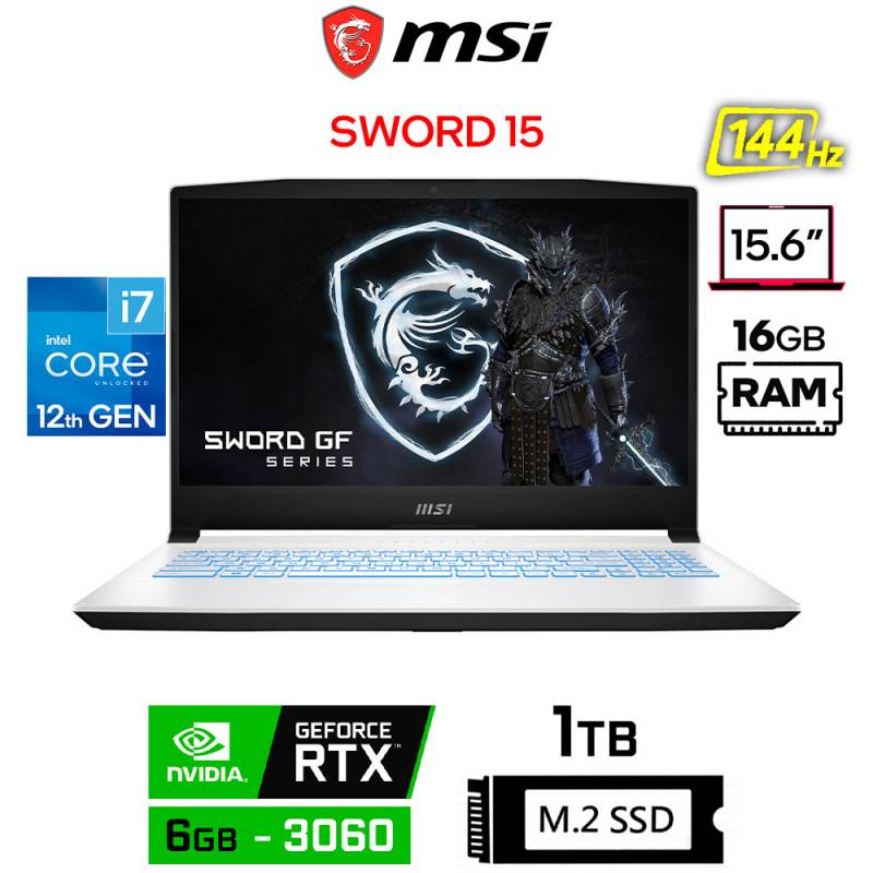 New MSI Sword 15.6 FHD 144Hz Gaming Laptop i7-12650H 16GB 1TB SSD